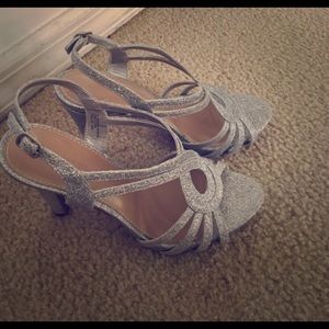 DSW silver sparkly pump heels